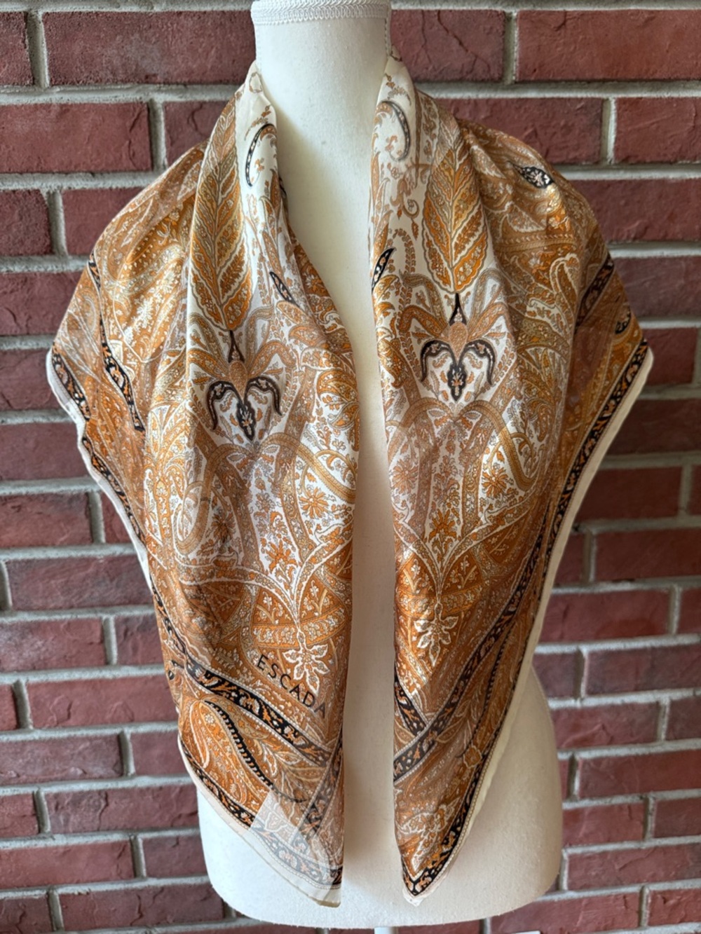 Escada Paisley Silk Signed Logo Scarf  Hand-rolled 34”x34” Vintage 1990’s